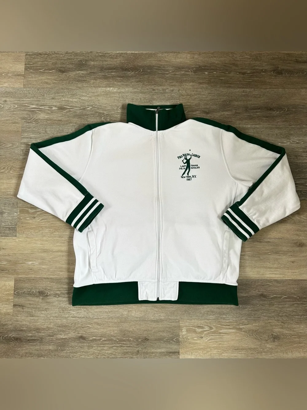 VTG Polo Ralph Lauren Lawn Tennis Track Jacket Mens XXL White Singles New York - Picture 1 of 5